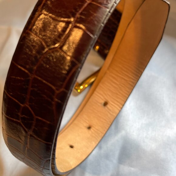 Cipriani Italian Alligator Calfskin Designer Belt, Brown, Size Large 1\